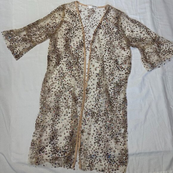 Shipwreck Ltd. Sequin Glitter Mesh Kimono Duster Jacket Sheer Cover Up Size L - Picture 1 of 5